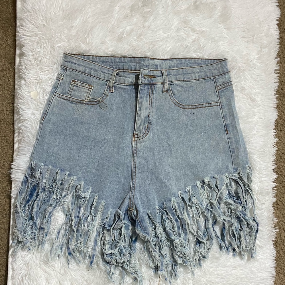 Distressed denim high waist shorts
